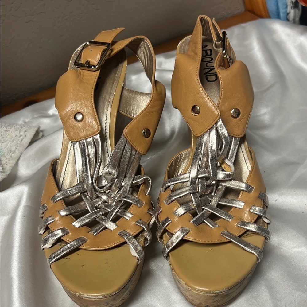 Abound Women's Tan and Silver Strappy Cork Heel Sandals